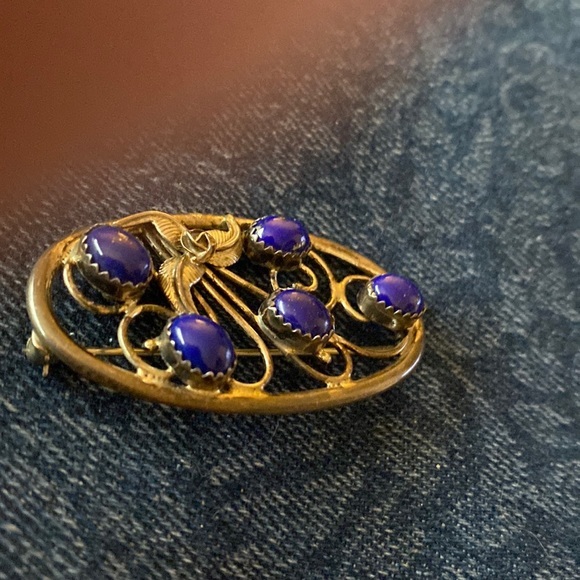 Jewelry - - Lapis Brooch marked 925 Sterling Silver